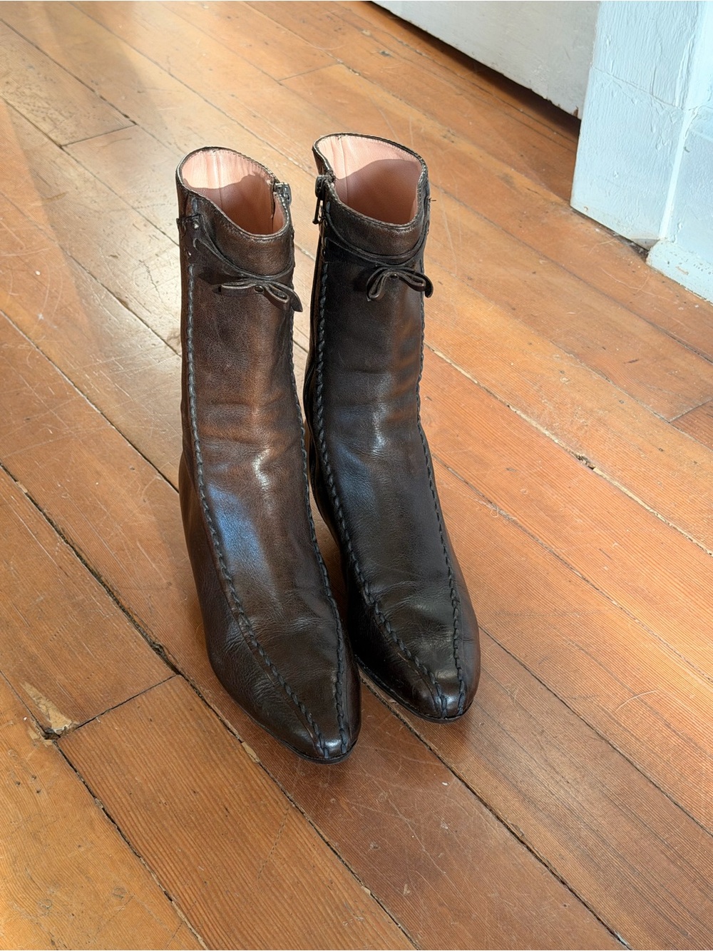 Miu Miu Dark Brown Leather Pointed Ankle Boots